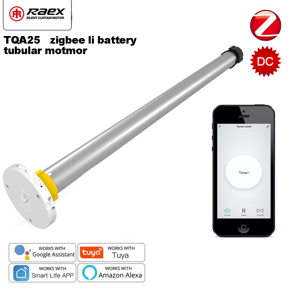 Raex TAQ25 tuya zigbee Tubular Motor USB lithium battery motor,RF433 remote control voice control,38mm tube for Sunshine Blinds