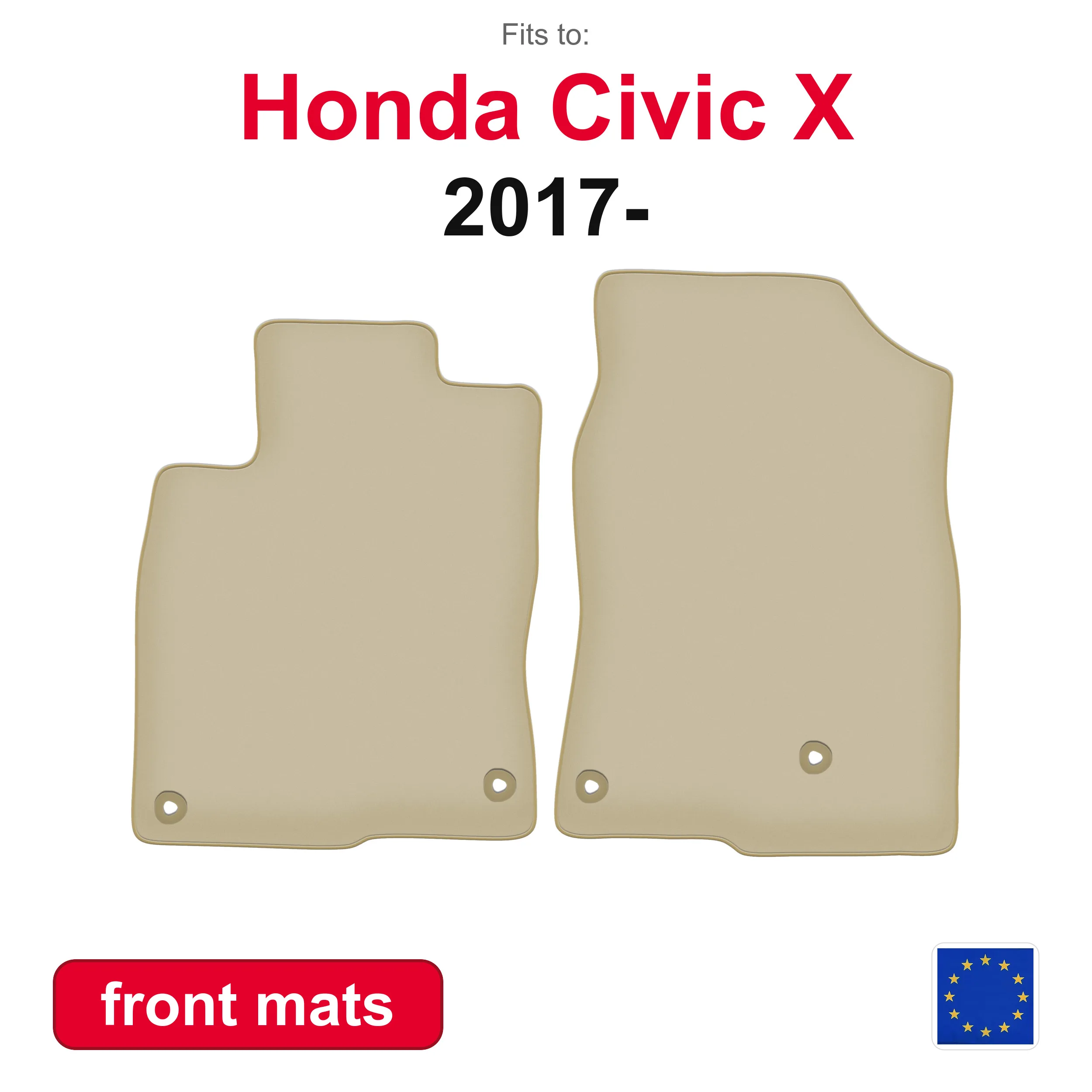 PREMIUM Auto-Fußmatten für Honda Civic X Schrägheck (2017-) - Beige 2-teiliges Set Passende Vordere Autoteppiche Bodenmatten-Kit