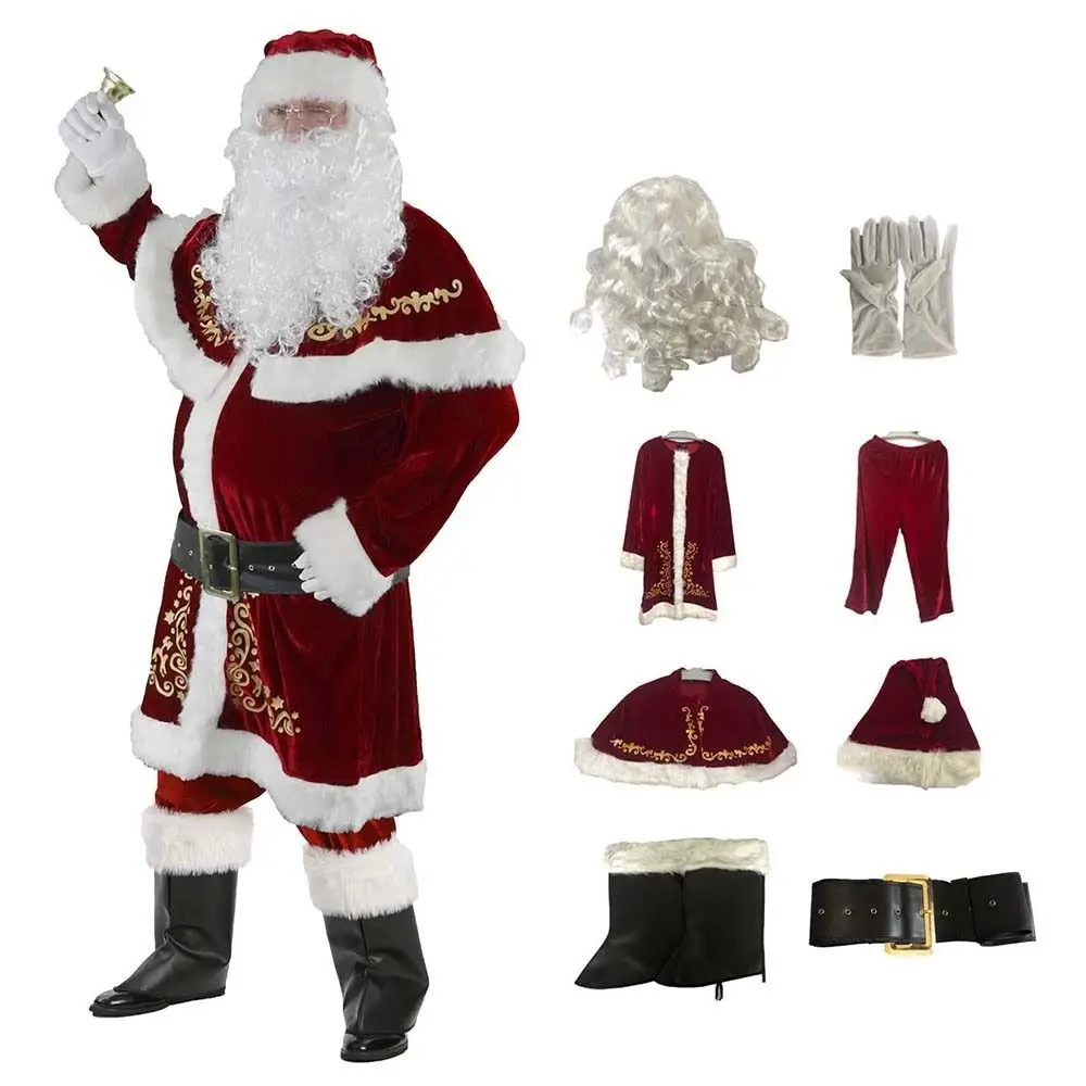 

Elegant Hat Santa Claus Cosplay Costume Dress Socks Christmas Cosplay Cloth Glove Shawl Women Evening Dress Adults