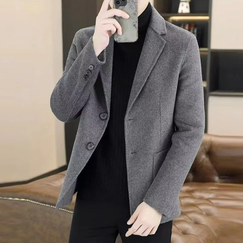 KIDWHXR Herbst-Anzugjacke für Herren, schmal geschnitten, mit Umlegekragen, Business-Casual-Mantel, langärmelig, mit Taschen, vielseitige Herren-Oberbekleidung – Detail 3