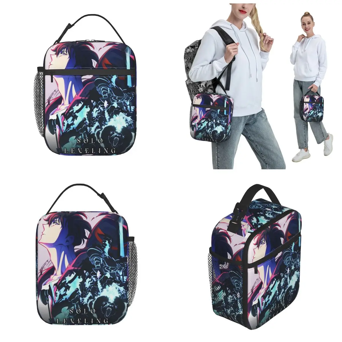 Anime Solo Leveling Thermal Insulated Lunch Bag for Office Portable Bento Box Cooler Thermal Lunch Boxes