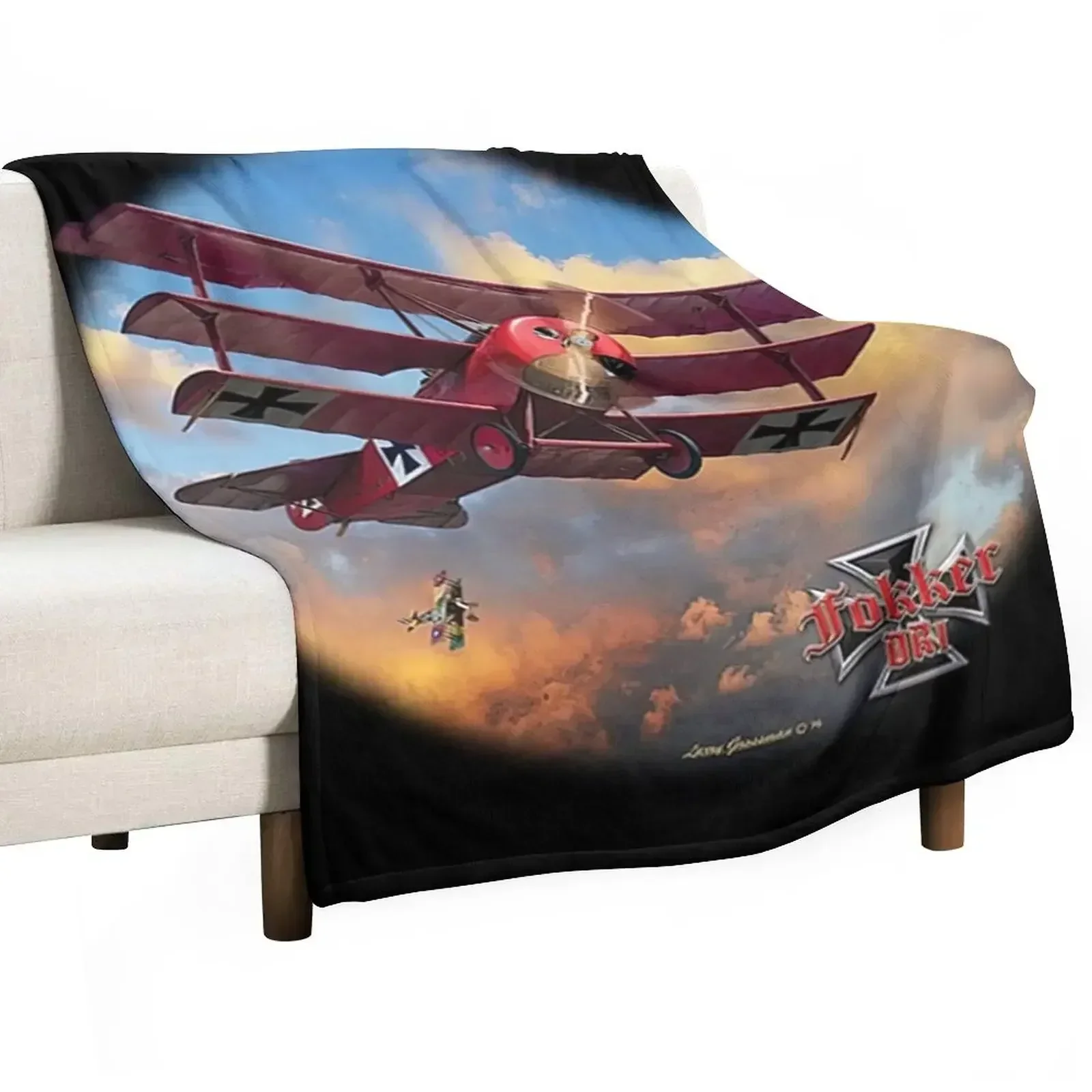 RED BARON TRIPLANE Throw Blanket Vintage Bed Blankets