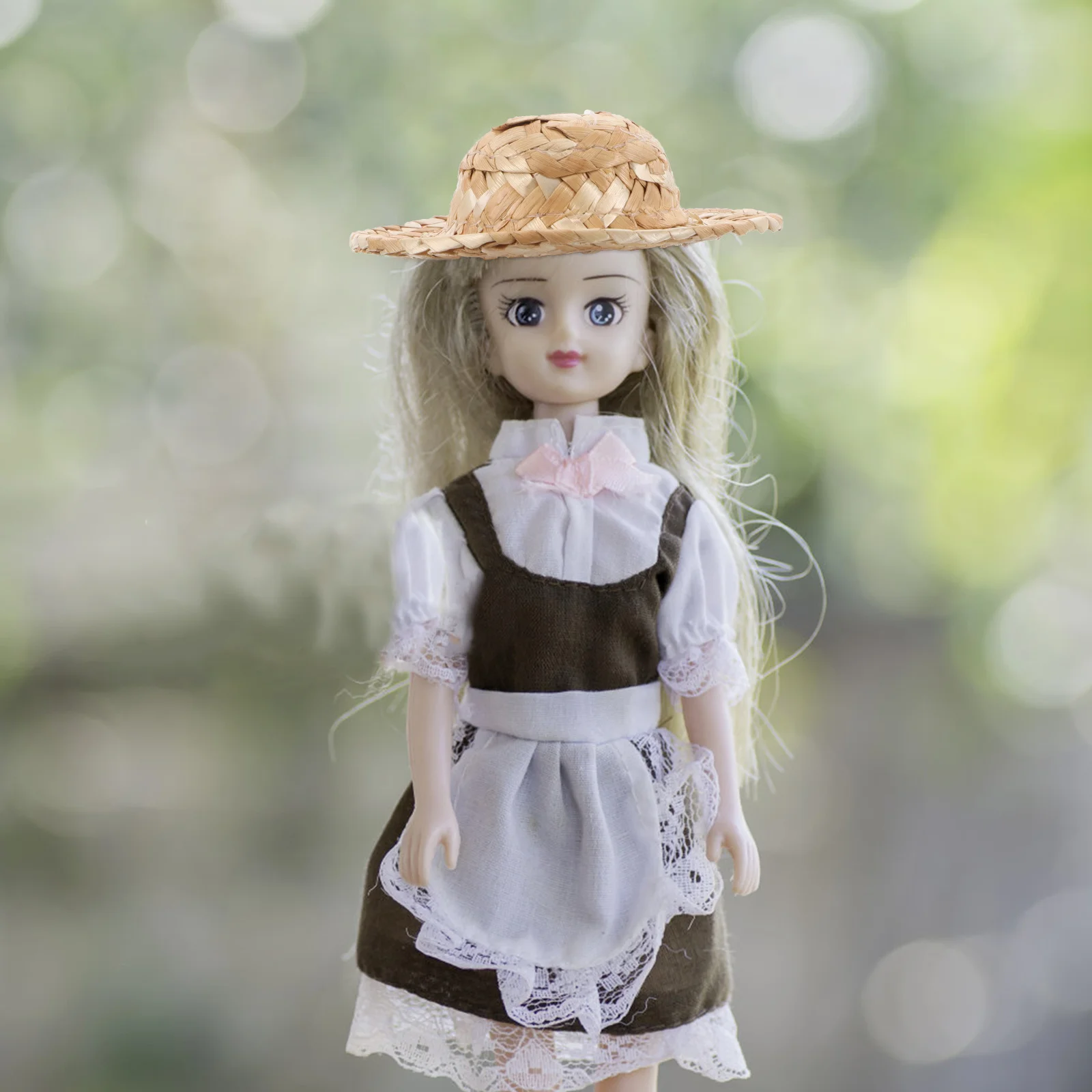 10 pezzi mini cappelli di paglia 8 cm berretti tessuti a mano per decorazioni artigianali fai da te per case delle bambole cinturino sottogola sicuro materiale di bambù piccolo sombrero