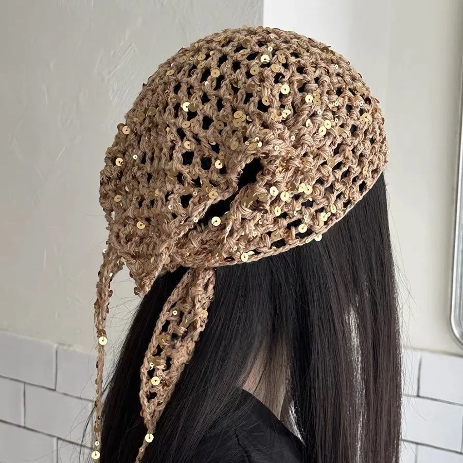 

Французский ретро-шарф-косынка из трикотажа для женщин: милый и стильный, в литературном стиле, ручной работы, вязаный крючком, для путешествий, как повязка на голову