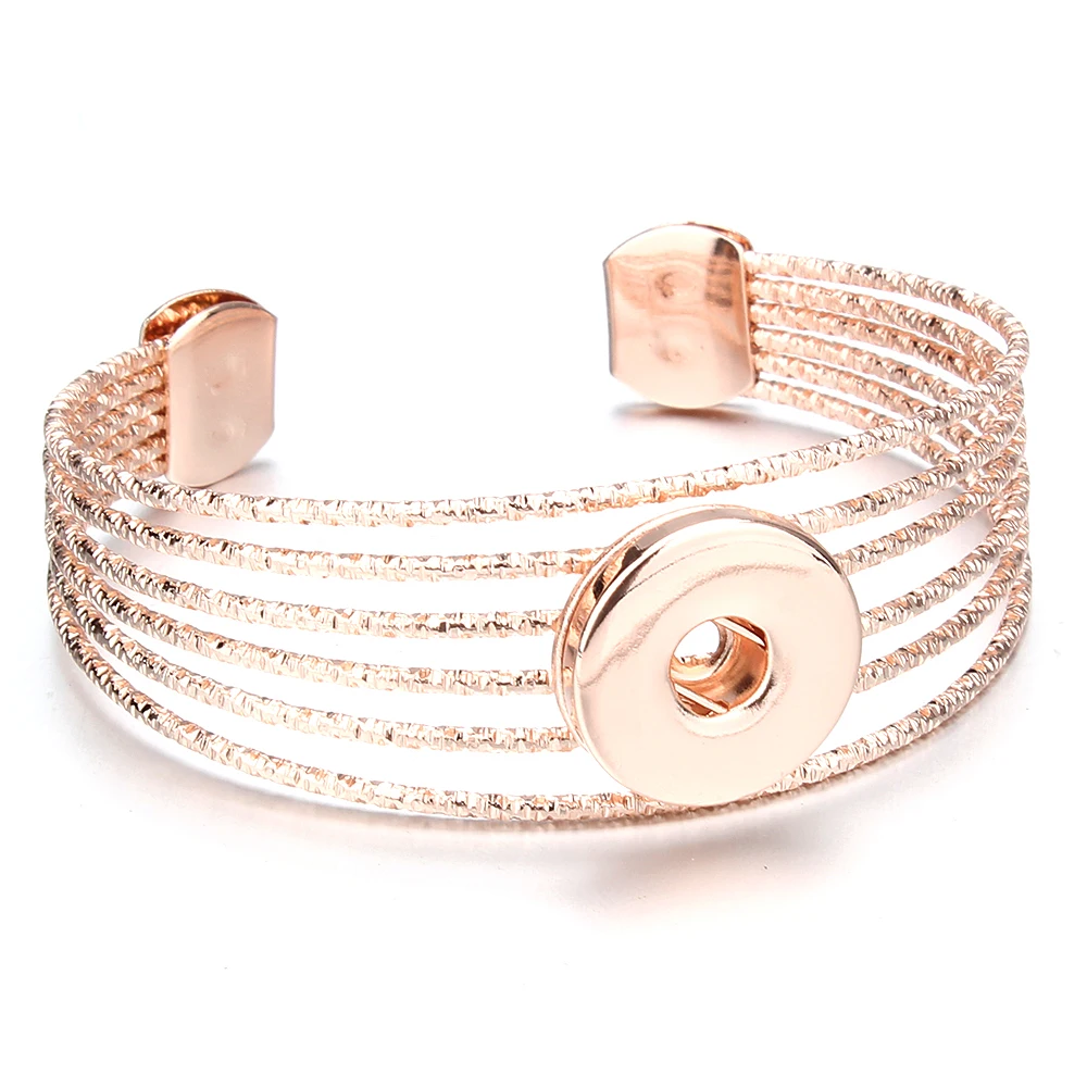 Snap Jewelry Metal Snap Bracelet Cuff Bangle Rose Gold Silver Plated Charm Bracelets for Women Fit 18mm 20mm Snap Button Jewelry