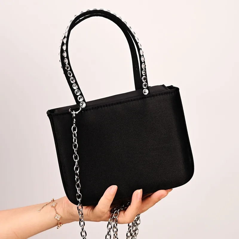 

Luxury Satin Metal Handheld Women Handbag Silk Handbag Wedding Party Clutch Purse Crossbody Diamond Evening Bag
