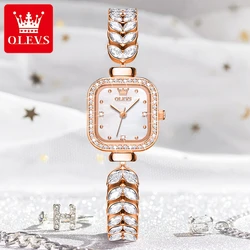 OLEVS 9987 Original Quartz Women's Watch Diamond Mermaid Stainless steel Watchband Luxury Square Diamond Dial Ladies' Watches