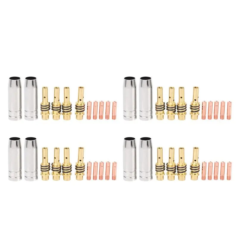 AT05-44Pcs Mig Welding Nozzle Welder Torch Nozzles Gold Tip Holder Contact Tips 0.040 Inch Gas Diffuser Set For Torches