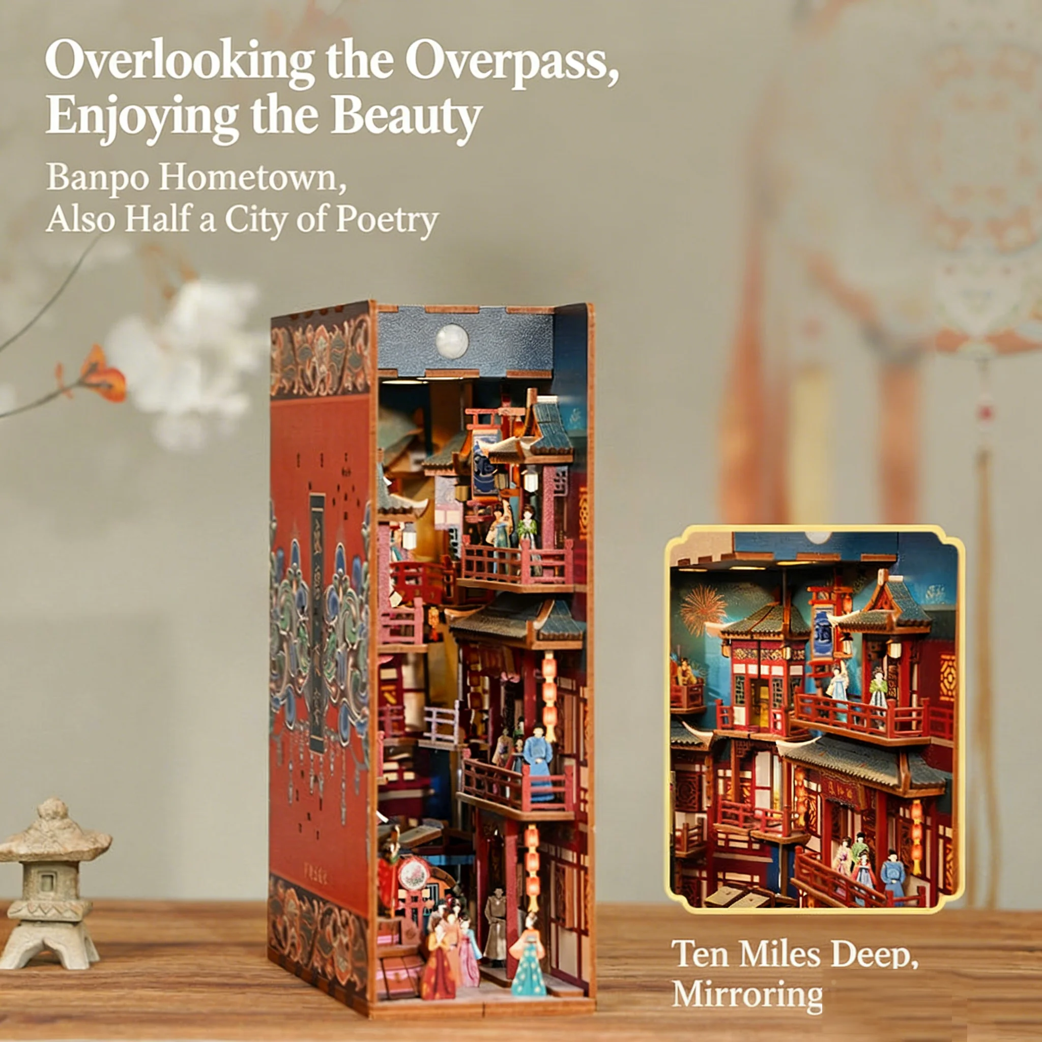 Tang Dynasty Night Feast Bookend | 3D DIY Moving Lantern with Figures | Motion-Sensing Light,Creative Gift for Book Lovers