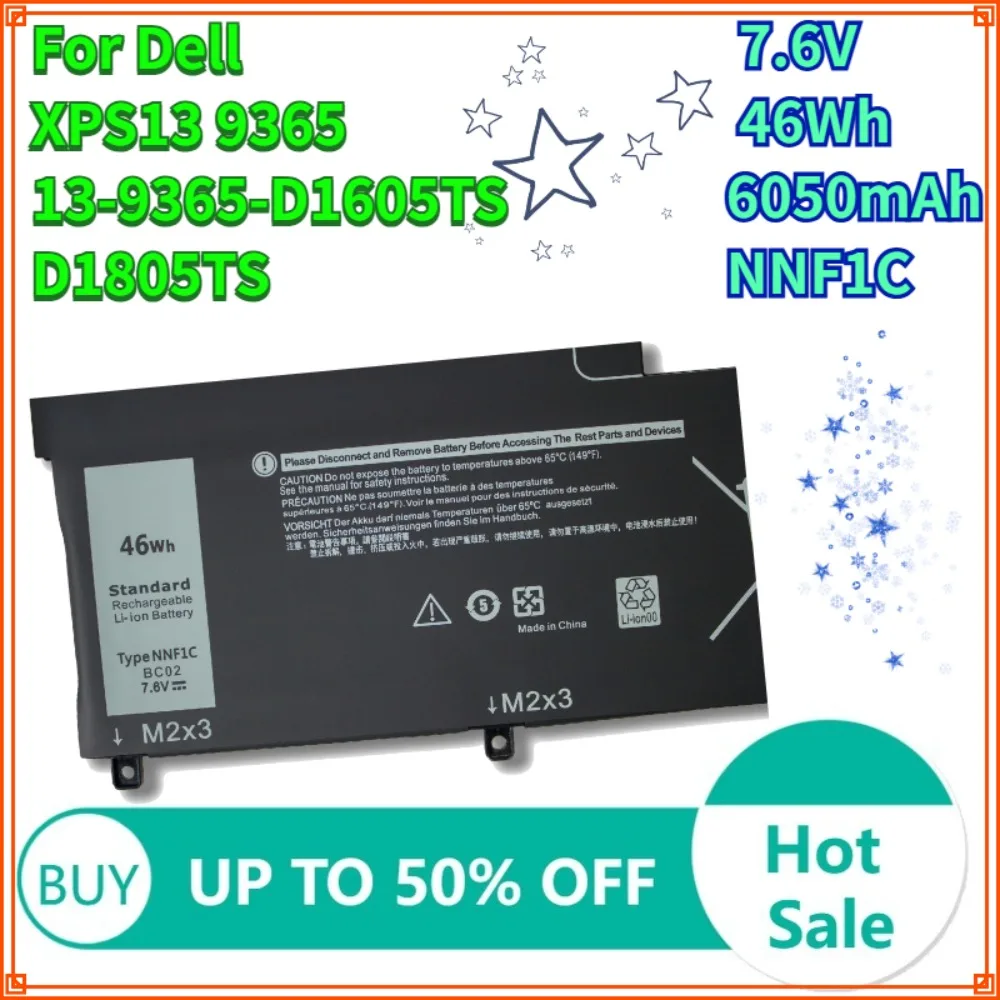 

7.6V 6050mAh 46Wh NNF1C Laptop battery For Dell XPS13 9365 13-9365-D1605TS D1805TS NNF1C