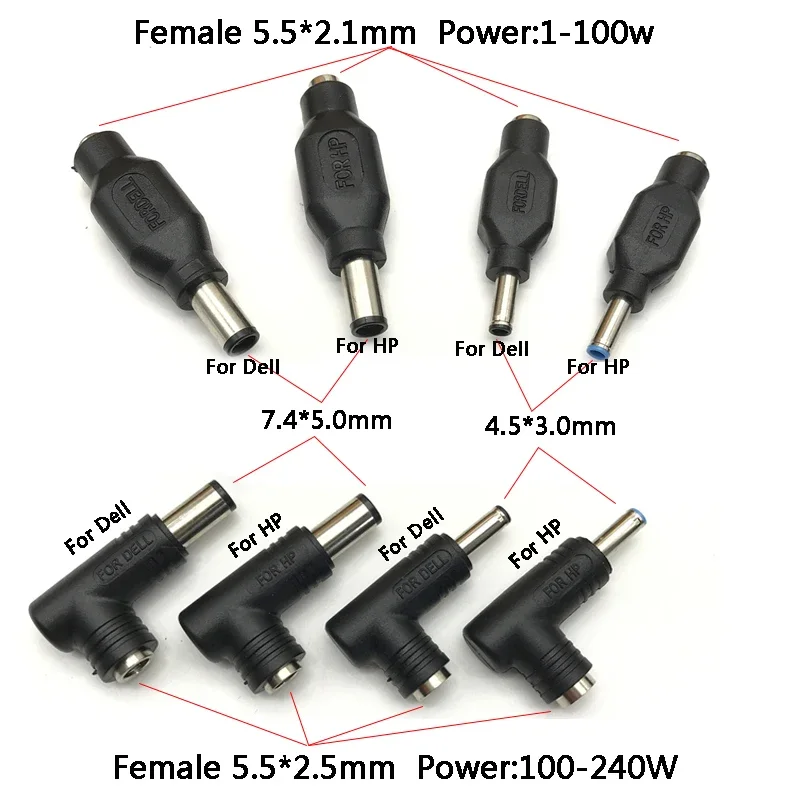 DC4.5 X 3.0mm 7.4 X 5.0mm DC Male To 5.5 X 2.1mm DC2.5mm Female Power Plug Adapter Connector with Chip for DELL for HP 180W 240W