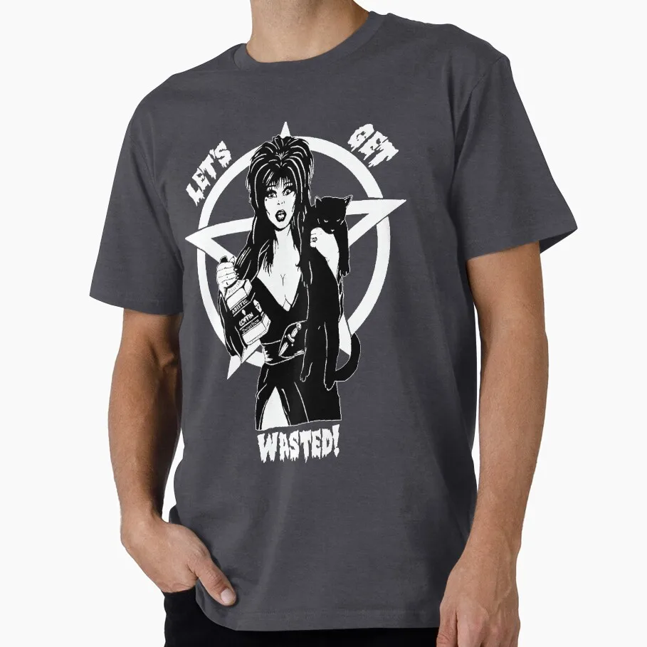 

Let get wasted! Horror Movie Elvira mistress of the dark Scary Halloween gift T shirt for man All size Tops 100% cotton clothes