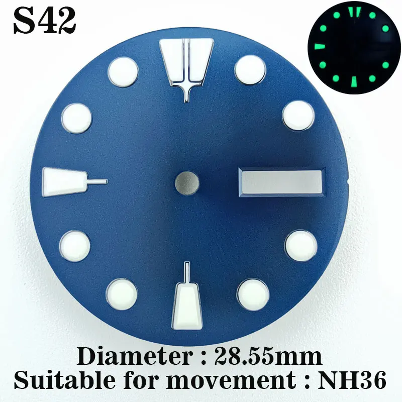 28.5 มม.NH35 NH36 นาฬิกา dial เหมาะสําหรับ NH35 NH36 การเคลื่อนไหวติดตั้ง,สีเขียวส่องสว่าง,นาฬิกาอุปกรณ์เสริม
