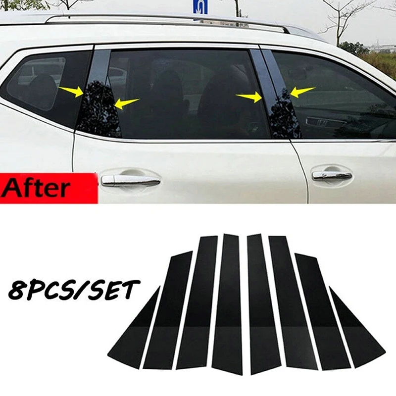 8Pcs Gloss Black Pillar Posts Cover Fit For Nissan X-Trail Rogue T32 2014-2020 Door Window Moulding Trim Sitcker Accessories