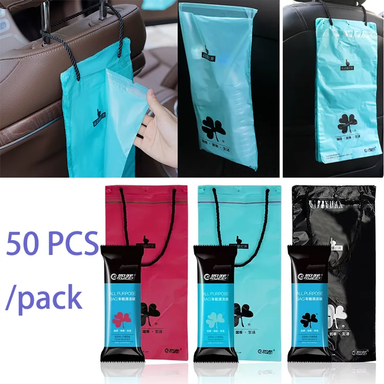 

50Pcs/Pack Disposable Car Garbage Bag Creative Car Trash Rubbish Bag Sticking Litter Bag Portable for AutoVehicle Office Kitchen