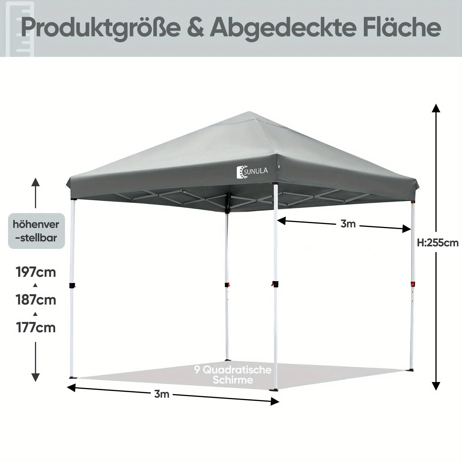 Carpa Plegable de un Clic, Estable y Resistente al Invierno, 3x3m, con Tubos Reforzados, Carpa de Fiesta Plegable que Ahorra Espacio para Camping, Festivales y Fiestas en el Jardín
