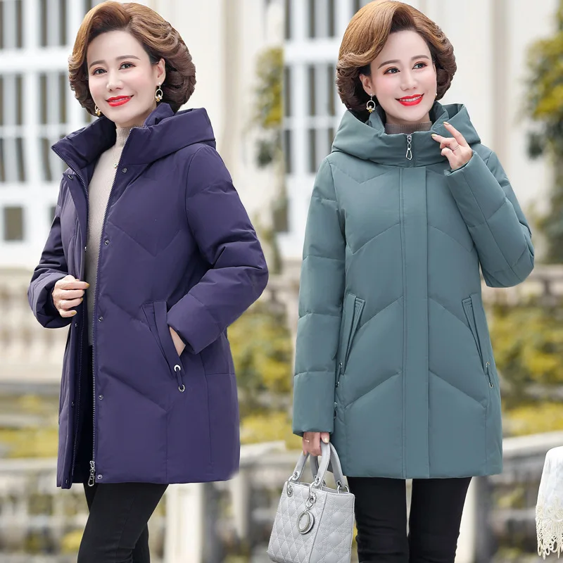 White Eiderdown Down Jacket Female 2021 New Plus Size Winter Clothes Loose Yrf Temperament Hooded Coat for Middle-aged and Elder