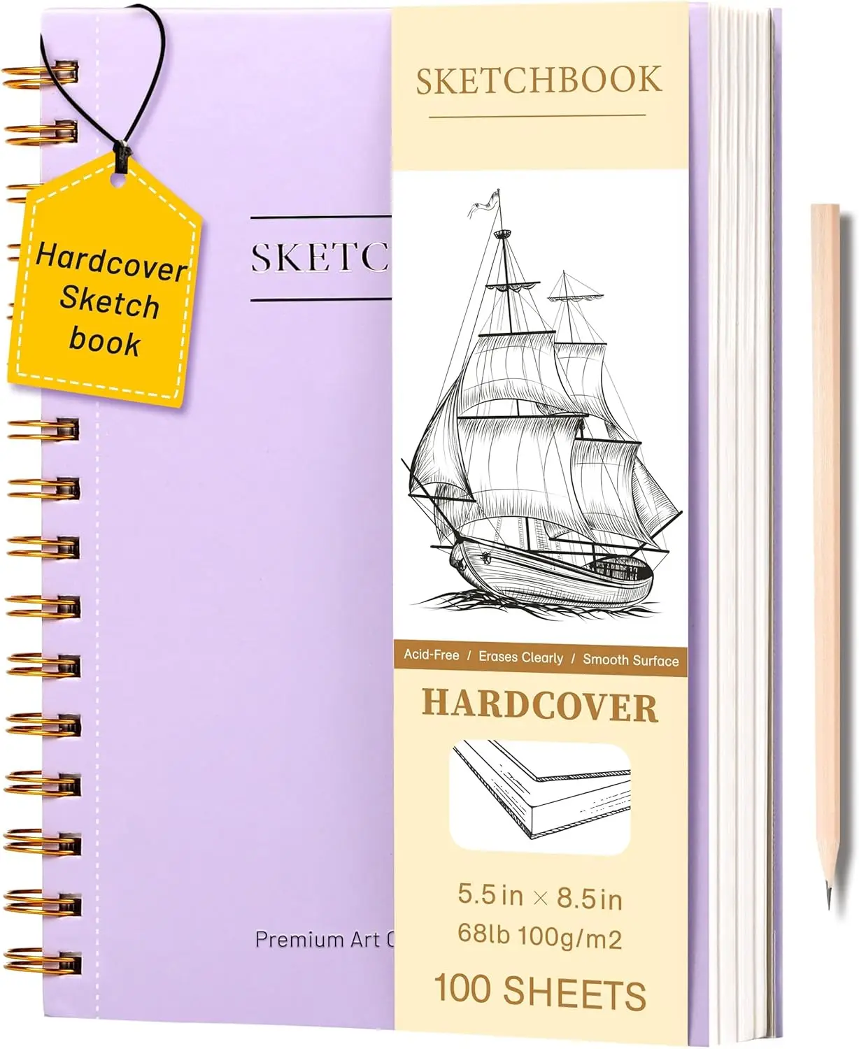 

Скетчбук A5 (5,5x8,5 дюймов), 100 листов, бумага 68 фунтов без кислот, на спирали, в твердом переплете, для рисования, для детей, взрослых и художников