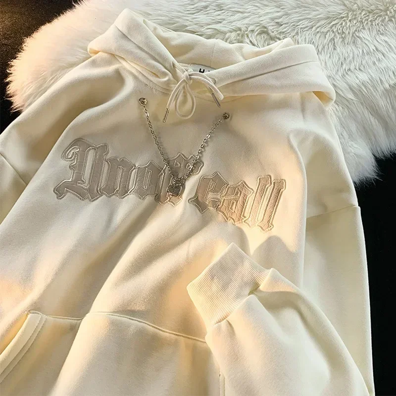 Letter Print Women's Gothic Hoodies Women Men Autumn Winter Hoodie With Chain Long Sleeve Pullover Hooded Korean Sweatshirt Y2k