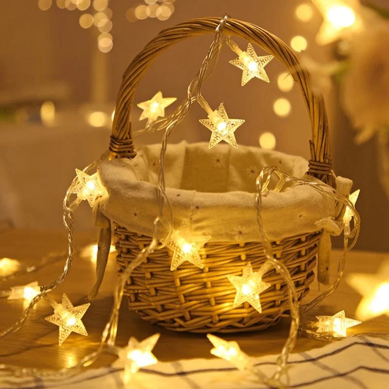 Guirnaldas de luces LED con forma de estrella, cadena de luces para exteriores, guirnalda de bombillas, luces para fiesta, hogar, boda, terraza, jardín, decoración navideña