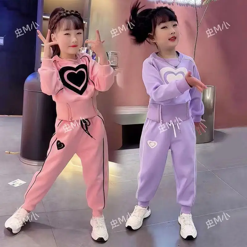 New Big Size Teenage Girls Spring Autumn Clothing Set Cartoon Big Heart Blouse Shirt + Pants 2Pcs Outfit Suit For Children