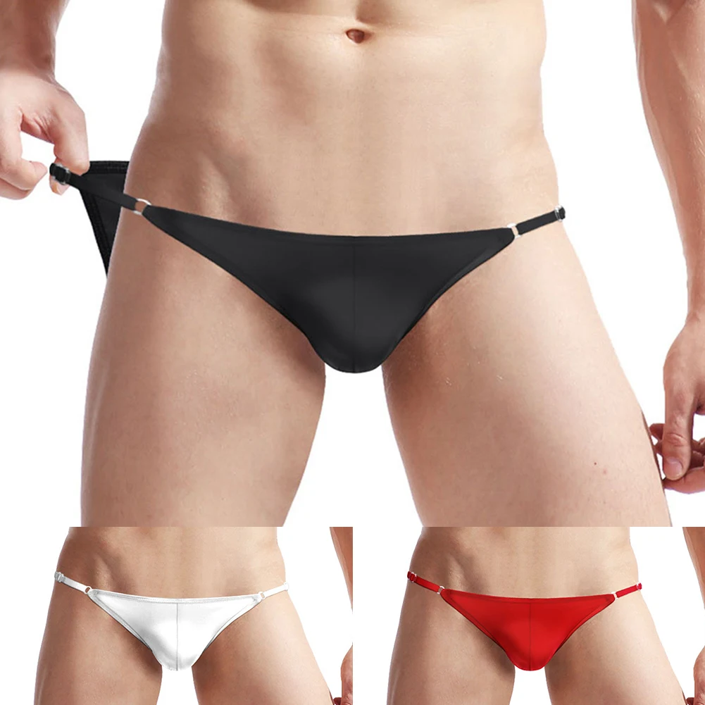 Sexy Men Ice Silk Briefs Slim Side Hight Cut Underwear Hip Lift Thin Elasticity Thong Sheer Breathable Bikini Underpants