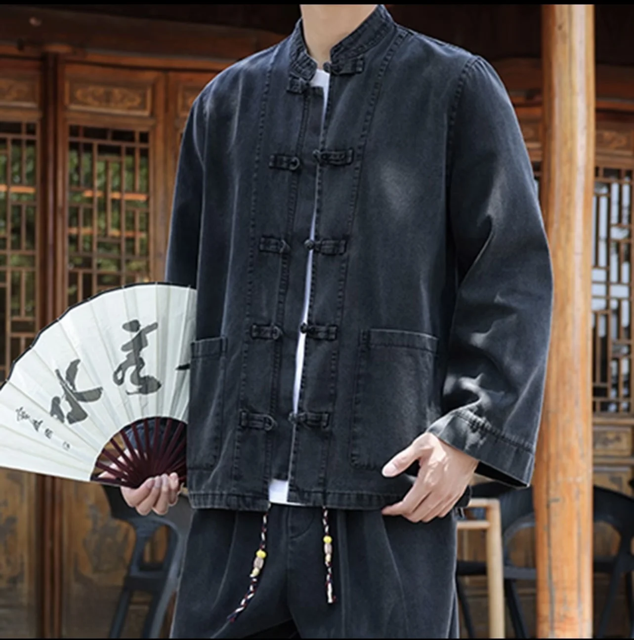 

Осенние новые дышащие повседневные длинные свободные джинсы с воротником-стойкой, мужская этническая одежда irt, удобные джинсовые джинсы