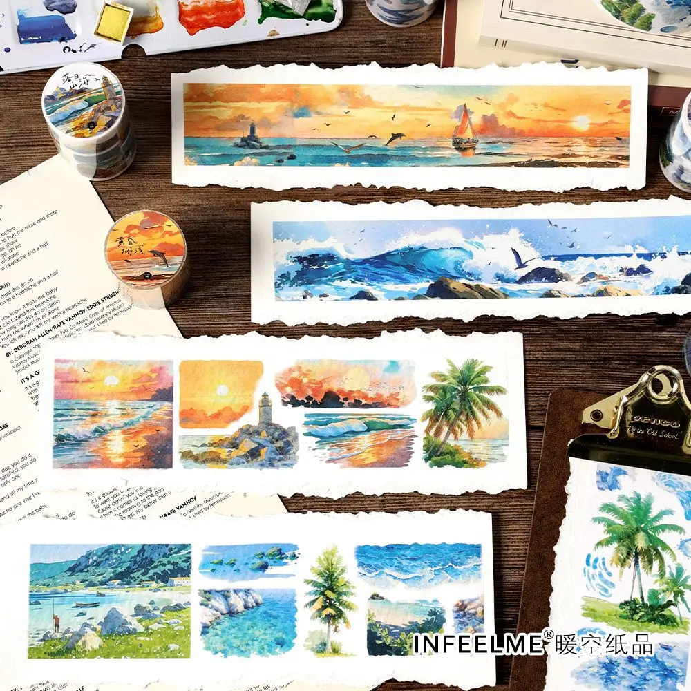 Island Ocean Blue Washi Tape Set Sunset Scenery Decorative Masking Tapes For Arts DIY Crafts Journals Planner Scrapbook Wrapping