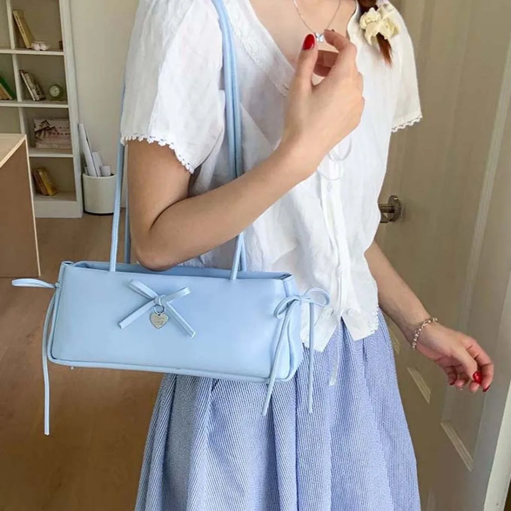 Милая французская сумка с защитой от брызг, украшение с бантом для воды, однотонные сумки для подмышек, корейский стиль, большая вместимость