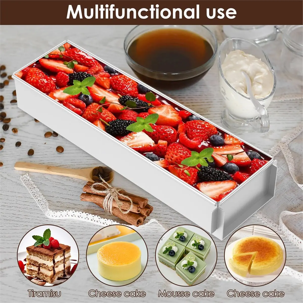 Tiramisu Baking Rectangle Cake Mold Non Stick Stainless Cake Baking Tray Removable DIY Cheesecake Dessert Tool