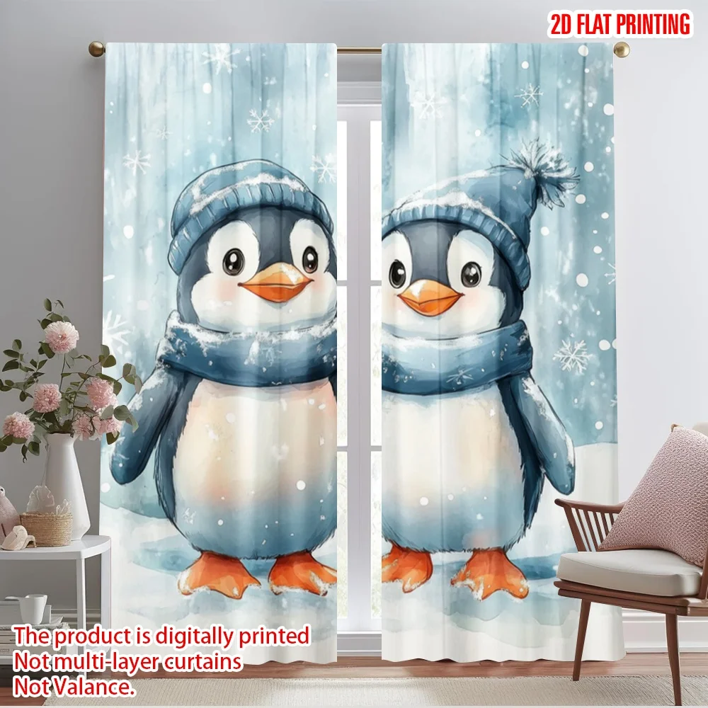 

2pcs,2D plane printing Curtain Fabric Penguin Pals Durable Polyester (without rod) Holiday Ldeal for Bedroom Living Room Study