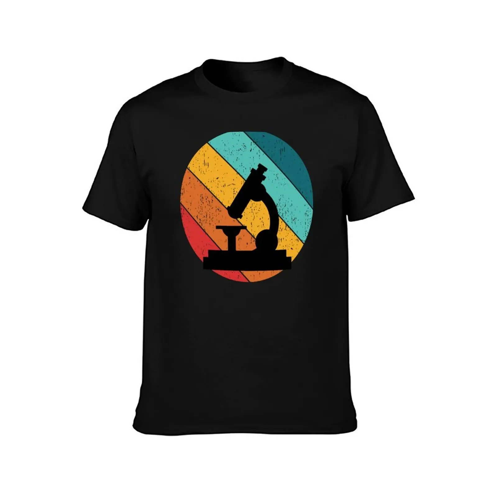 80s RETRO DIAGONAL SUNSET DISTRESSED MICROSCOPE SCIENCE T-Shirt Work Wear Short Sleeve T-Shirt