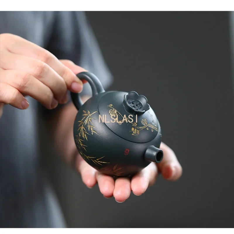 

130ml Chinese Yixing Purple Clay Teapot Famous Handmade Bamboo Leaf Plum Blossom 1pcs Zisha Tea Pot Beauty Tea Infuser Kettle