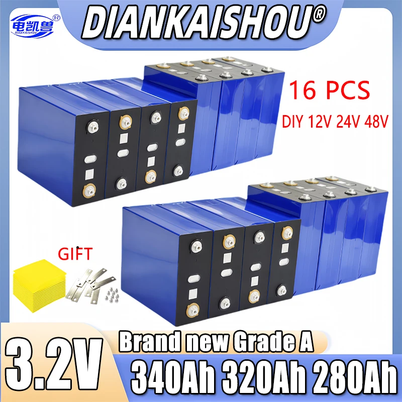 

16 PCS 3.2v 340ah 280ah 320ah Grade A Lifepo4 battery lithium iron phosphate rechargeable battery, suitable for DIY 48V RV solar
