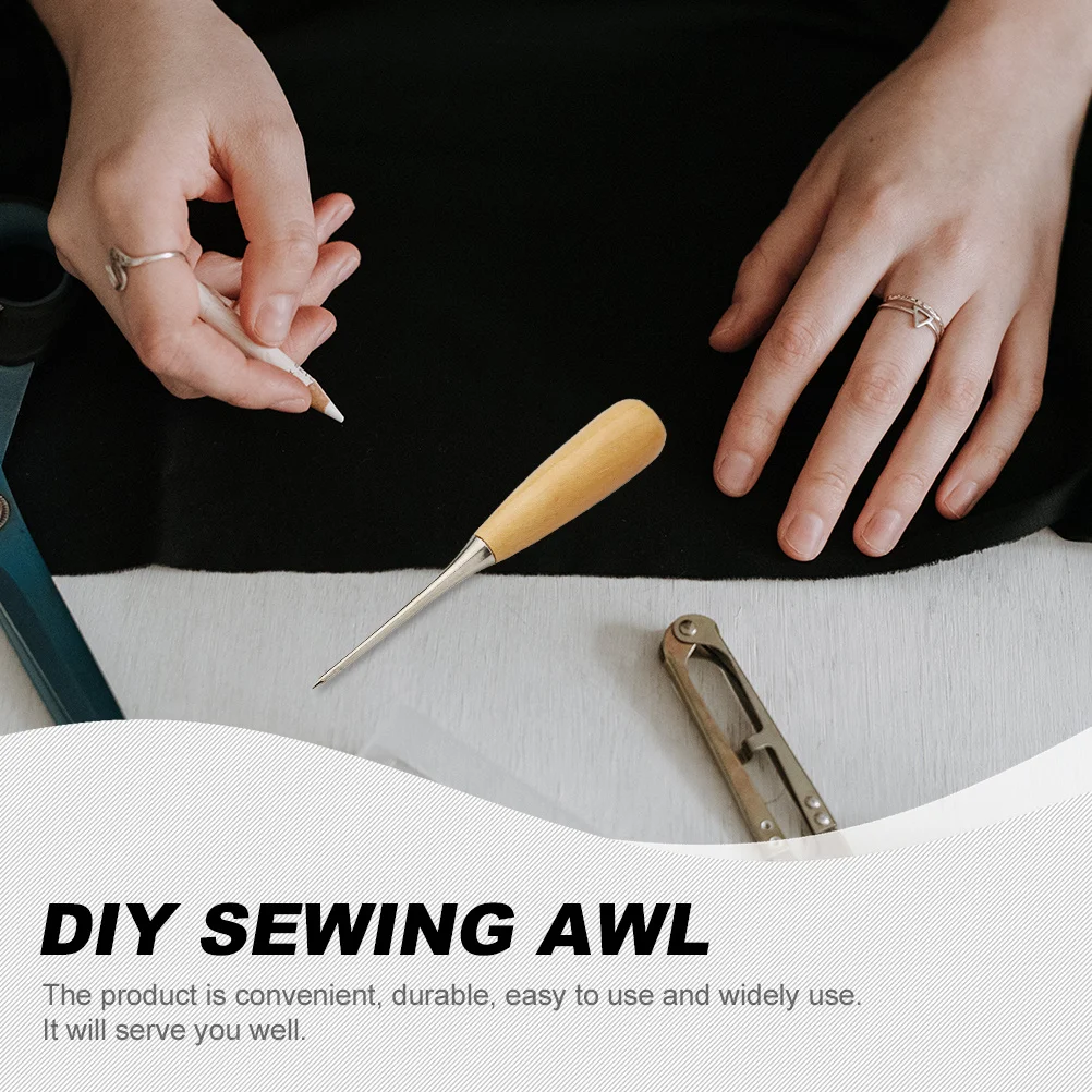

3Pcs Handheld Sewing Awls Wood Handle Durable Hole Punch Tools for DIY Craft Supplies Stitching Repair