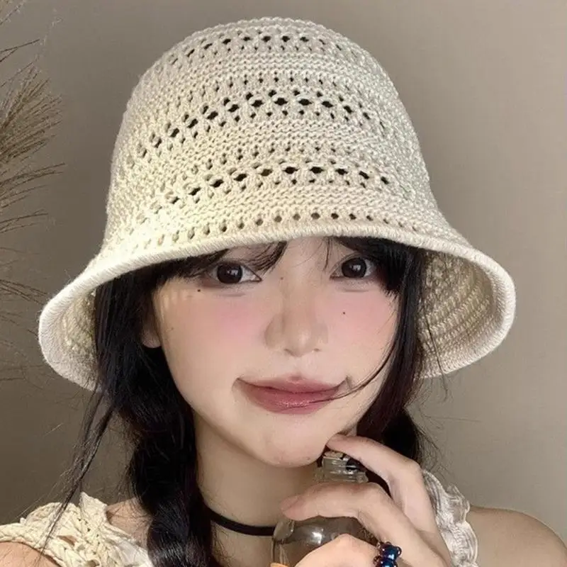 

31BB Breathable Cotton Knit Bucket Hat Open Weave Design Travel Sun Protections Summer Outdoor Beach Hat Unisex