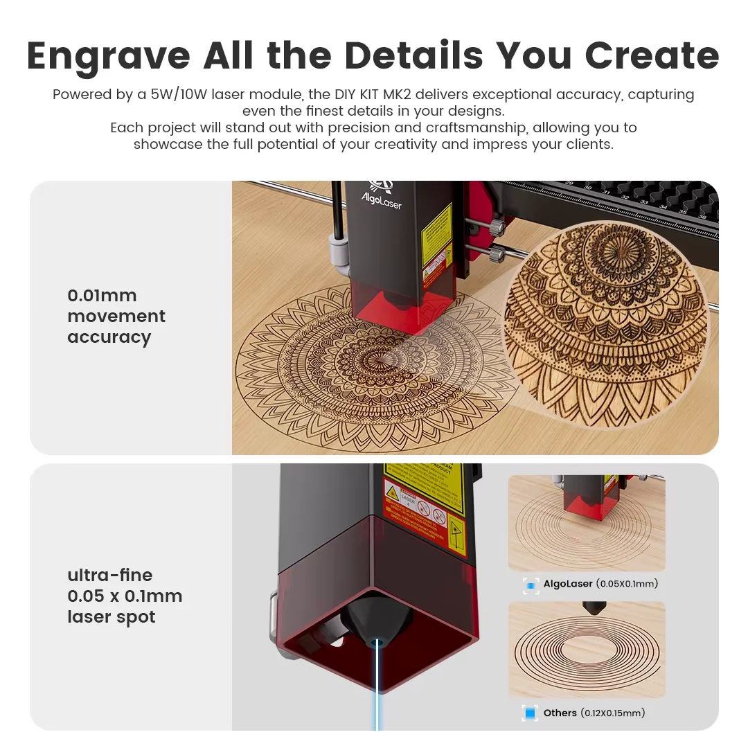 Algolaser لتقوم بها بنفسك عدة MK2 10 واط الليزر حفارة القاطع للمبتدئين موزع إنترنت واي فاي 12000 مللي متر/دقيقة الجدول النجارة آلة قطع النقش