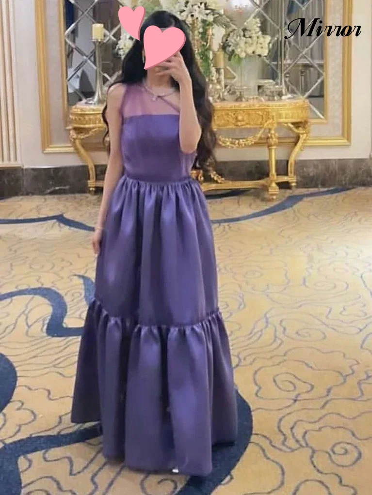 

Mirror Dress Elegant Vintage Simple One Shoulder Ruffle Purple Customized Formal Occasion Prom Dress Evening Party Gowns