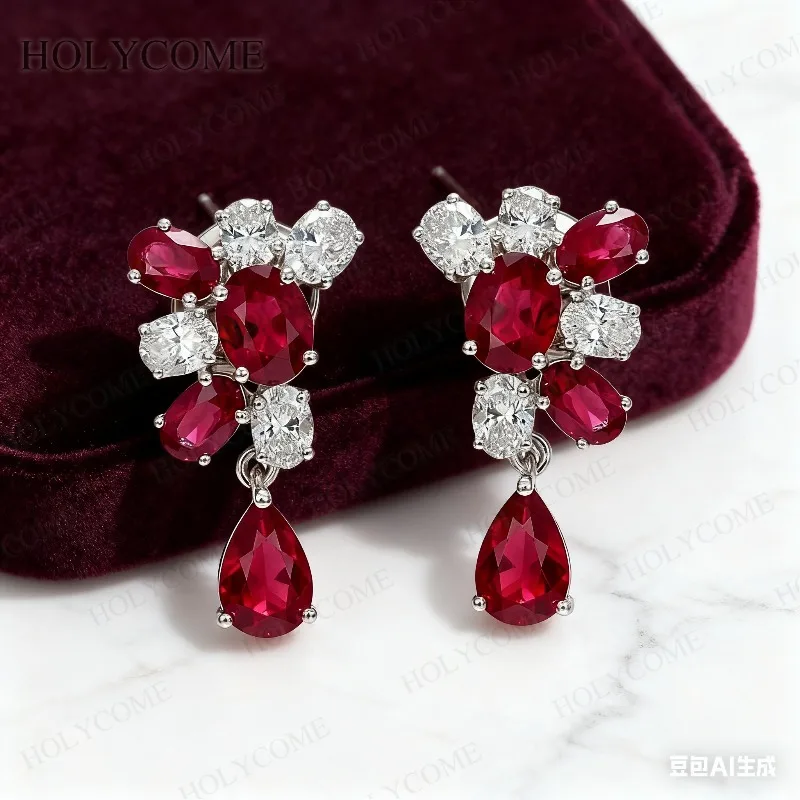 

Solid 925 Sterling Silver Earrings Moissanite Ruby Earrings With Certificate Top Quality Fashion Luxury Earrings For Women Gifts
