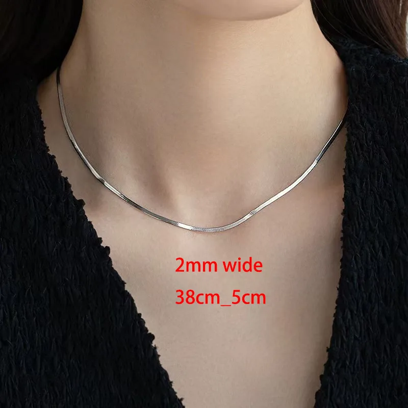 1pc 40cm+5cm Wholesale Stainless Steel Shiny Polish 3mm Flat Snake Chain Choker Necklace Fashion Jewelry Water Resistant