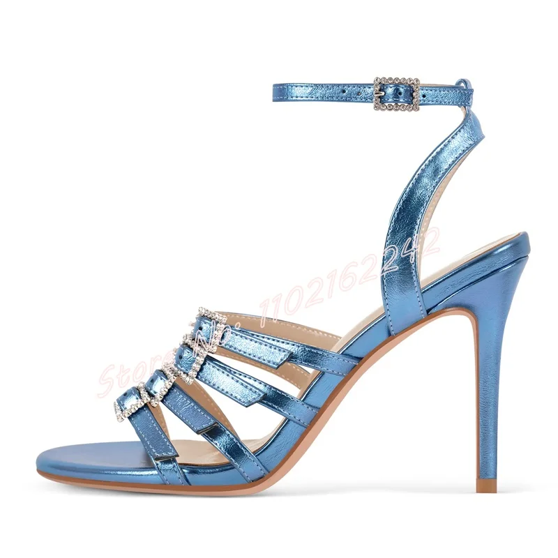 الصيف مختلط الألوان حزام مشبك عالية الكعب جولة تو خنجر مشبك حزام الصنادل موضة بسيطة فستان الحفلات أحذية نسائية 46 #6