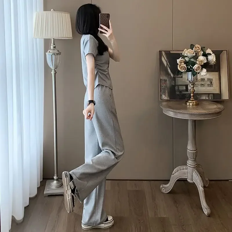 Baggy กางเกงผู้หญิงชุดสองชิ้นราคาถูกใหม่จับคู่เสื้อผ้าสไตล์เกาหลี Chic และ Elegant Tailor โปรโมชั่น Full สุภาพสตรีกางเกง