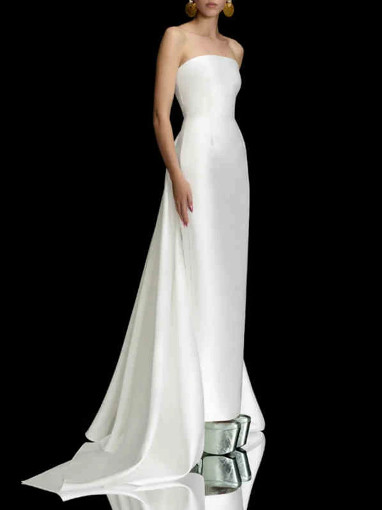 DEAT Woemn's Fashion Evening Dress Chest Wrapping Backless Hip Wrapping Trailing Full-length Dresses Spring 2025 New 35Z1504