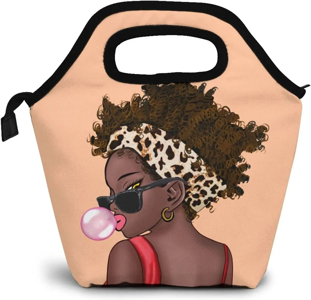 African American Women With Crown Lunch Bag Afro Girls Black Queen Handbag Lunch Kit Insulated Cooler Box For Travel, Picnic