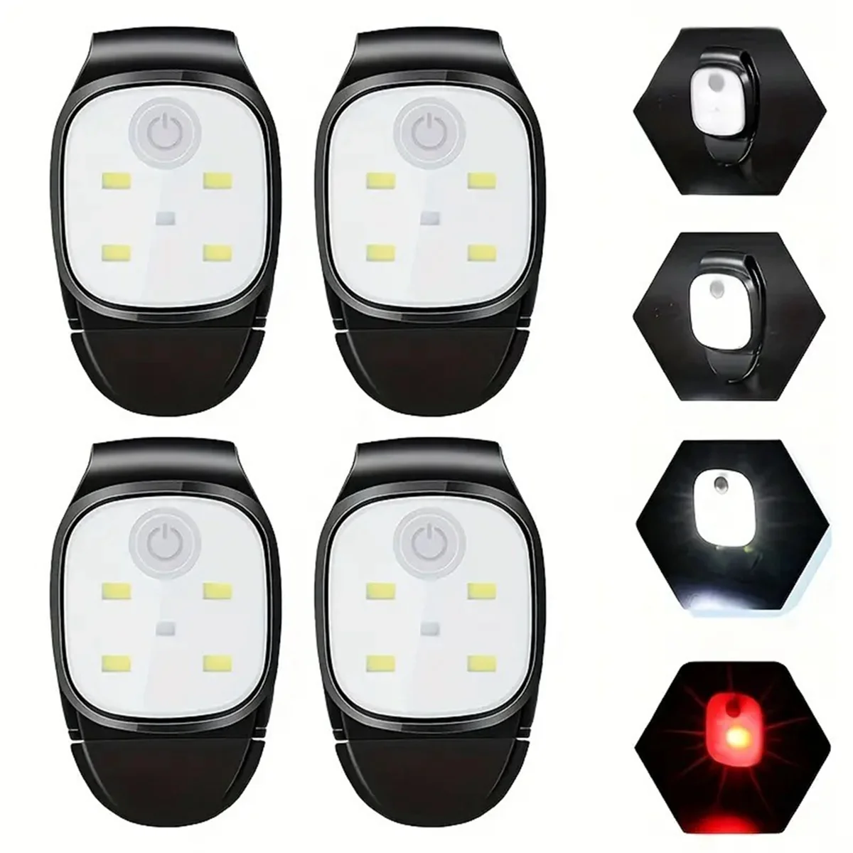 Retail! 4PCS LED Clip Flashlight USB Rechargeable Clip Cap Hat Light Night Running Safety Warning Light Portable Headlight