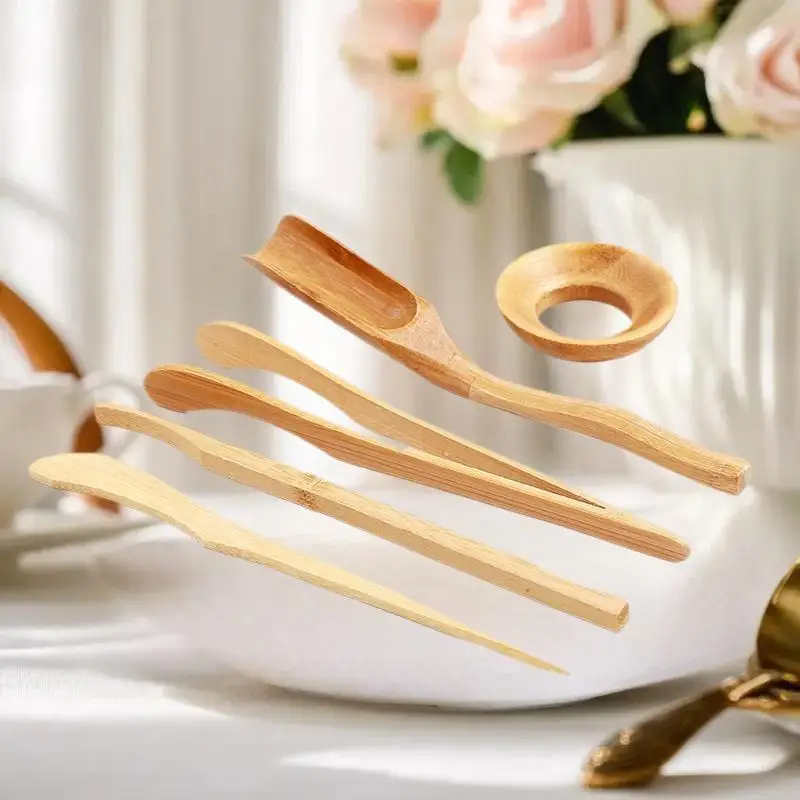 5 Pcs/set Gongfu Tea Ceremony Utensils Set Bamboo Teaspoons Tea Needle Tweezer Clips Strainer Tong Tube Teaware Ancient Art Tool