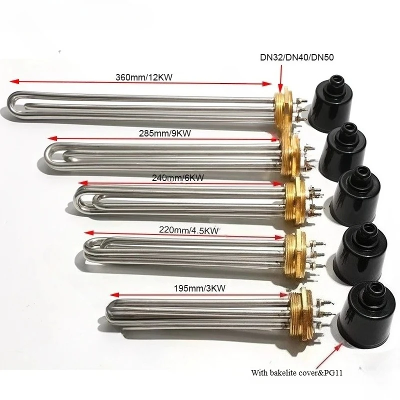 Электрический водонагреватель DN32 DN40 DN50 Погружной нагревательный элемент SUS304 220 В Трубчатый усилитель 3 кВт 4,5 кВт 6 кВт 9 кВт 220 В 12 кВт