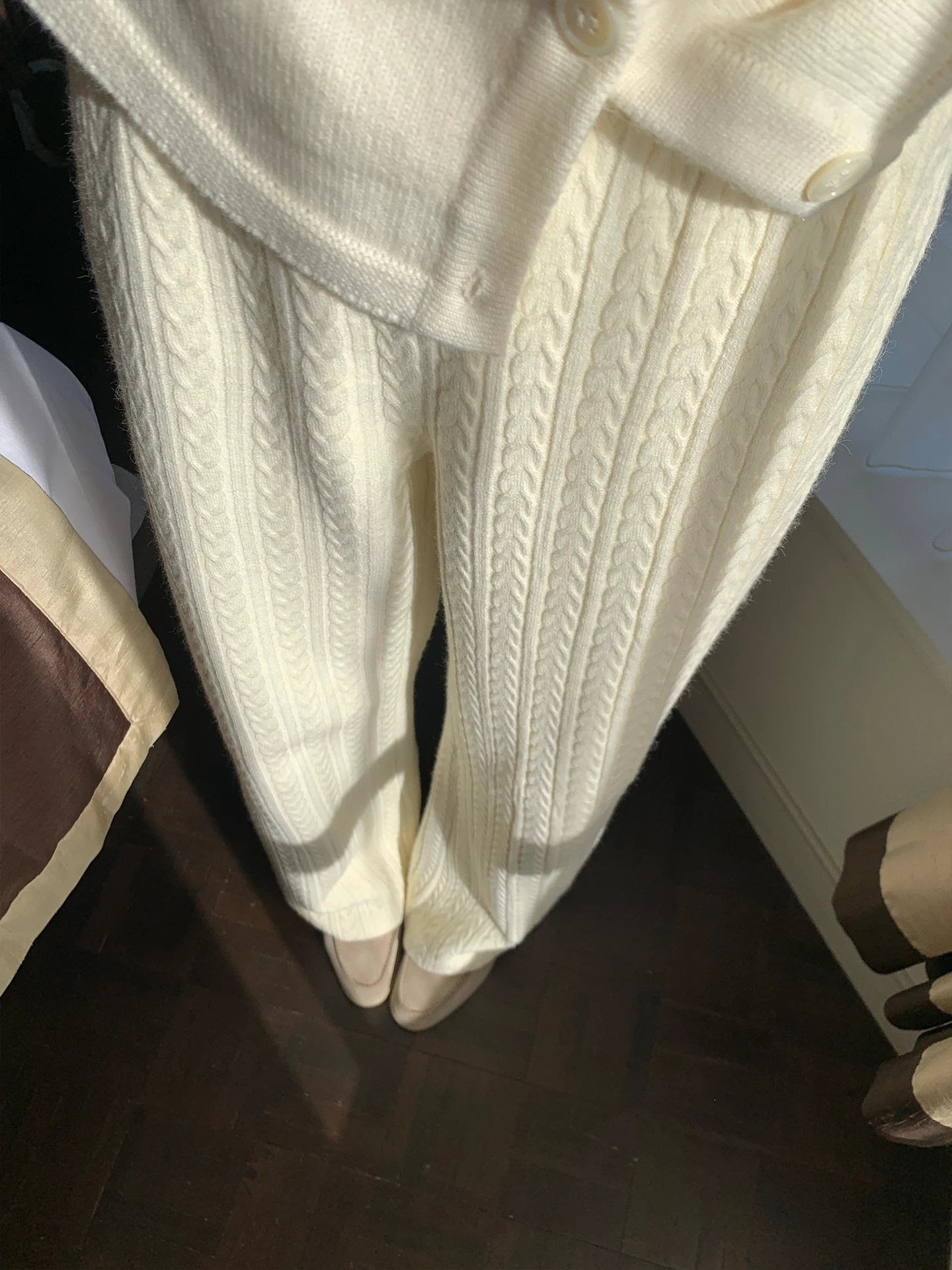 

Теплые вязаные брюки Cosite Fce прямого кроя для женщин, повседневные брюки с эластичной талией, модные, элегантные, в стиле Cleanfit