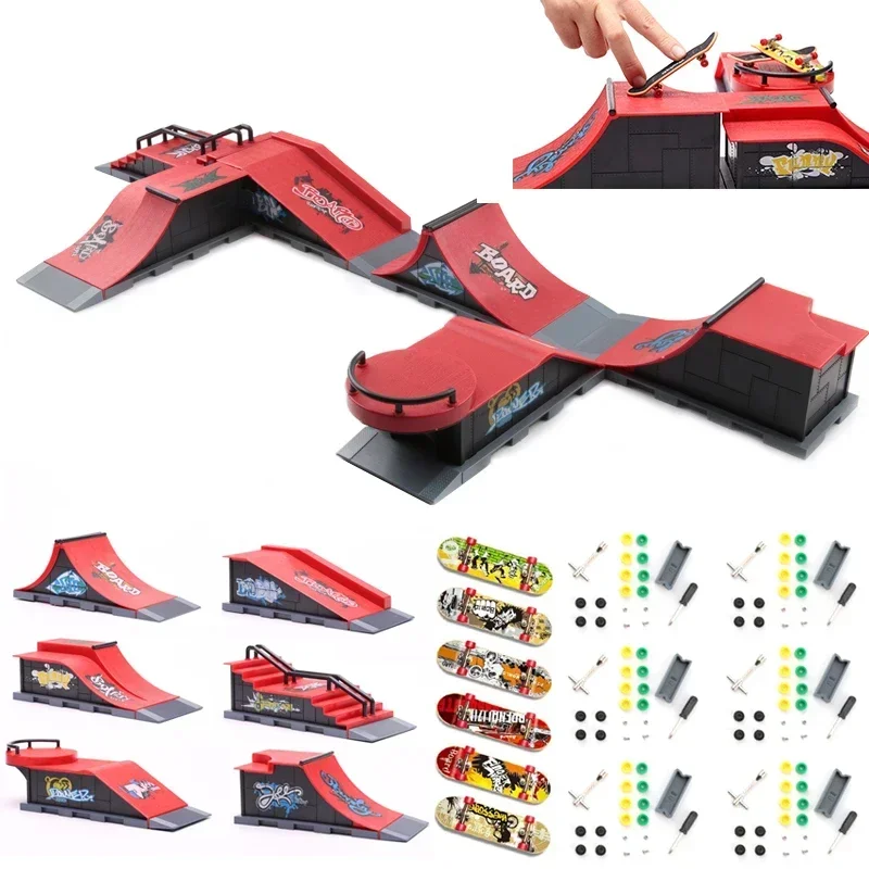 

6-In-1 Finger Skateboards DIY Skate Park Ramp Parts For Tech Deck Scene Venue Combination Set For Children Indoor Home Toy