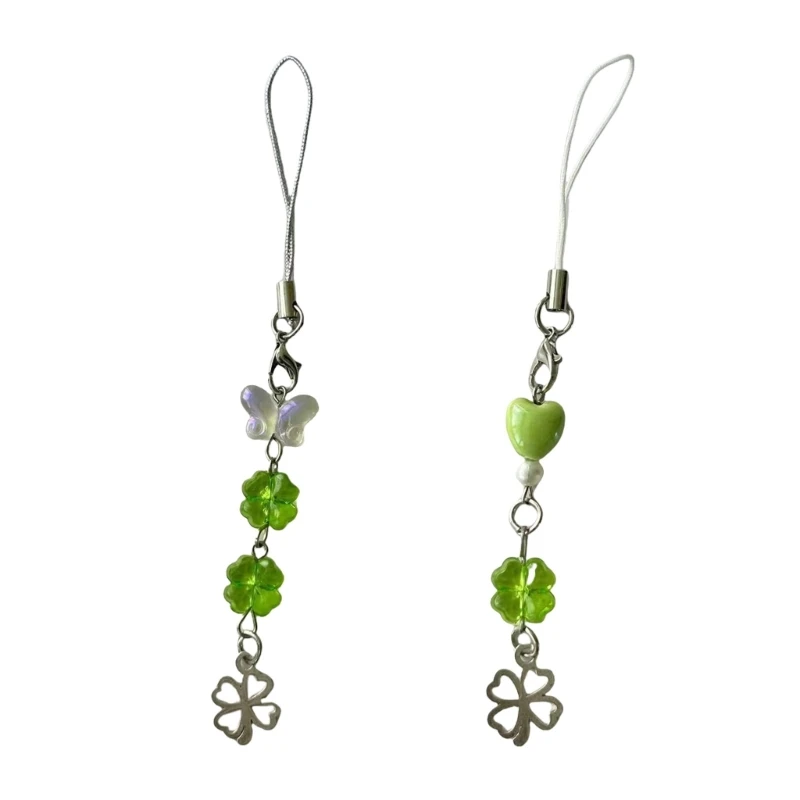 

Y4QE Four Leaf Clovers Phone Pendant Lovely Butterfly Shaped Clovers Phone Charm Elegant Phone Lanyard Bag Decoration